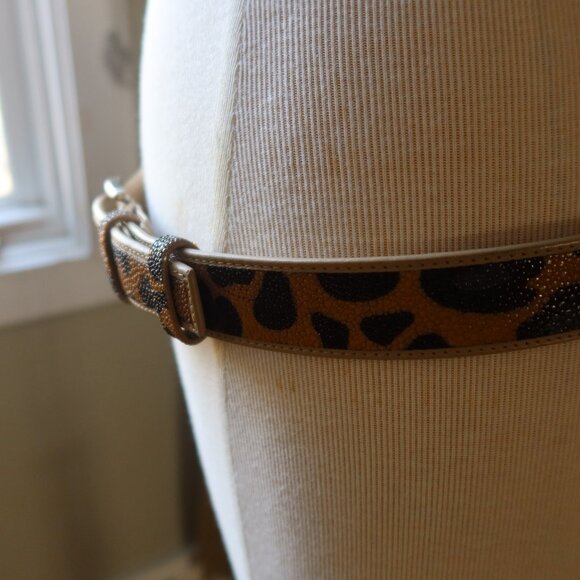 Unisex leopard print genuine stingray and leather belt silver buckle 32 - 35\